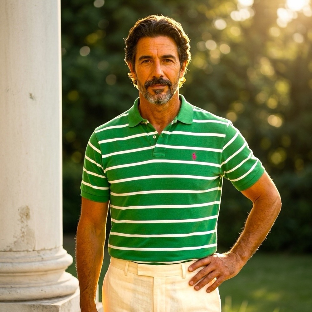 Polo Ralph Lauren Mens Green White Striped Short Sleeve Polo Shirt LT Tall
